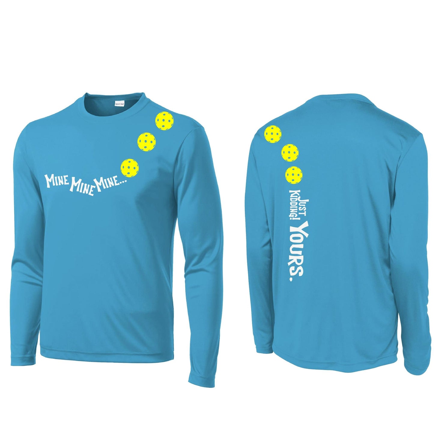 Mine JK Yours (Pickleballs Red White Yellow) | Men's Long Sleeve Athletic Performance T-Shirt | 100% Polyester