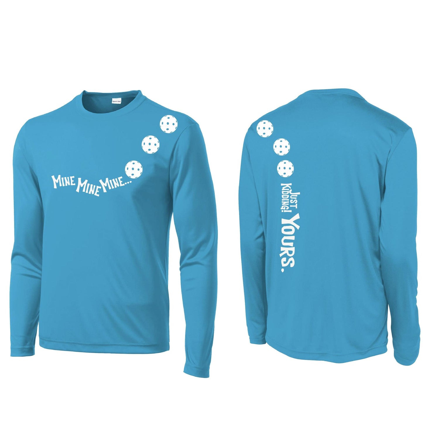 Mine JK Yours (Pickleballs Red White Yellow) | Men's Long Sleeve Athletic Performance T-Shirt | 100% Polyester