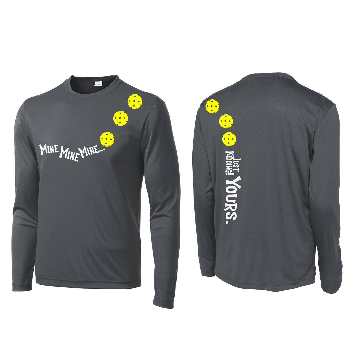 Mine JK Yours (Pickleballs Red White Yellow) | Men's Long Sleeve Athletic Performance T-Shirt | 100% Polyester