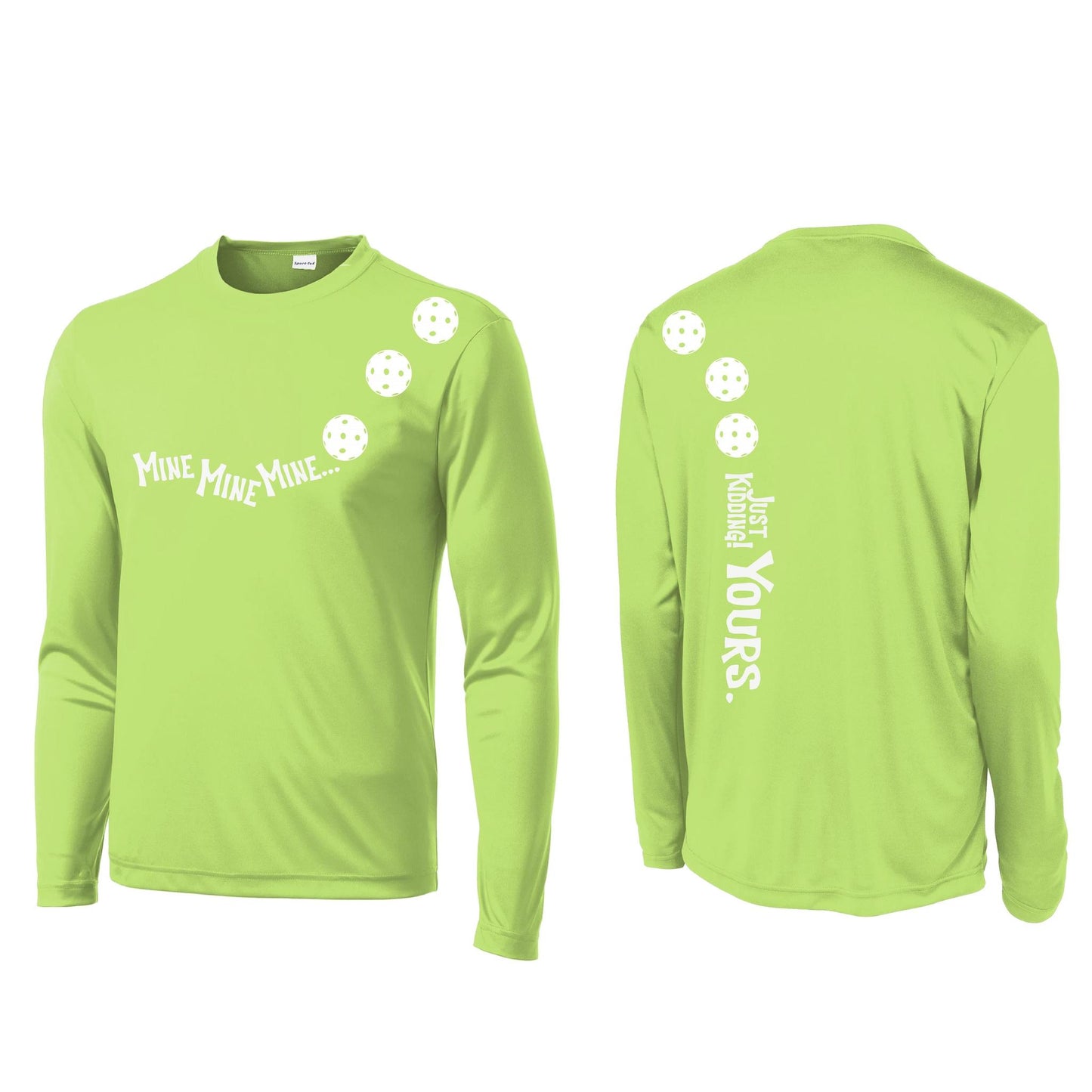 Mine JK Yours (Pickleballs Red White Yellow) | Men's Long Sleeve Athletic Performance T-Shirt | 100% Polyester