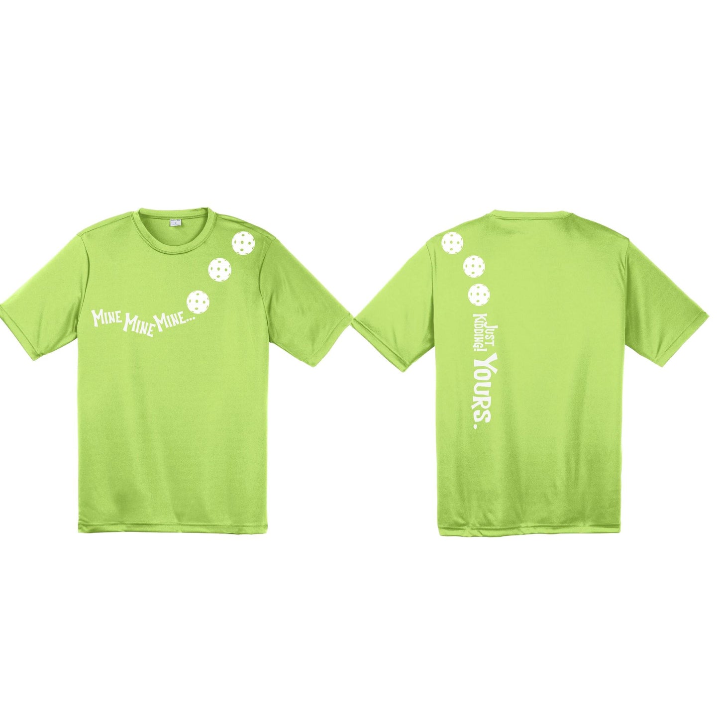 Mine JK Yours (Pickleballs Red White Yellow) | Men's Short Sleeve Athletic Performance T-Shirt | 100% Polyester