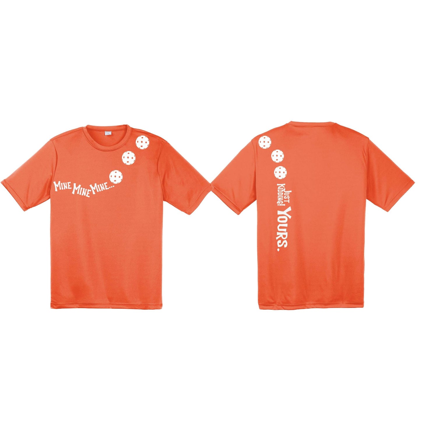 Mine JK Yours (Pickleballs Red White Yellow) | Men's Short Sleeve Athletic Performance T-Shirt | 100% Polyester