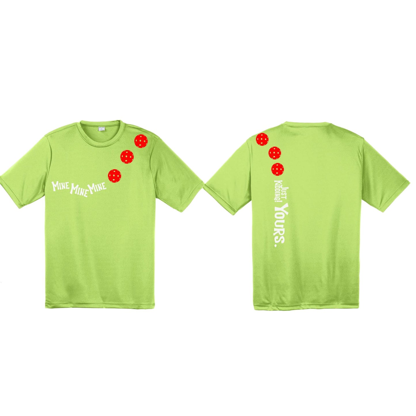Mine JK Yours (Pickleballs Red White Yellow) | Men's Short Sleeve Athletic Performance T-Shirt | 100% Polyester