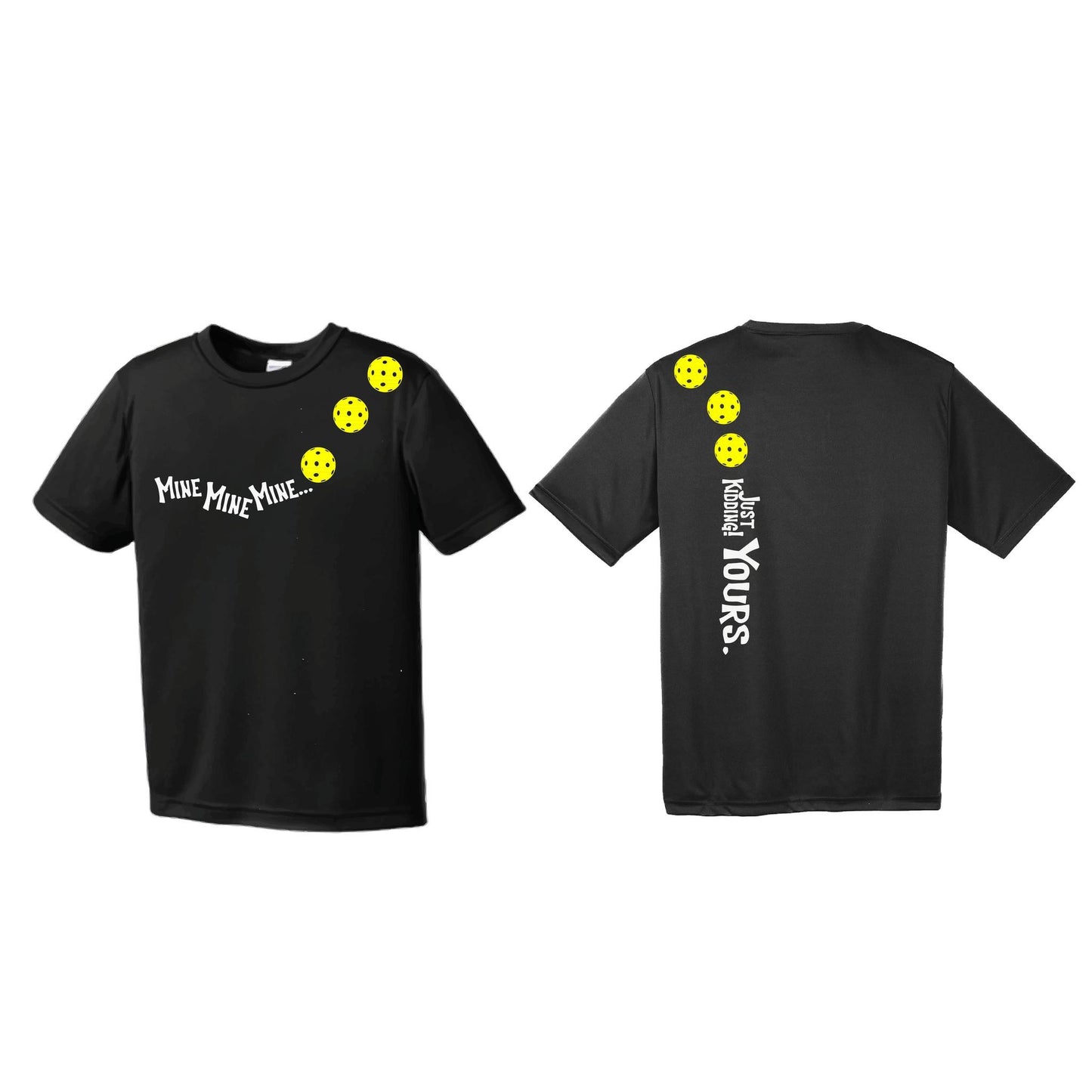 Mine JK Yours (Pickleballs Red White Yellow) | Men's Short Sleeve Athletic Performance T-Shirt | 100% Polyester