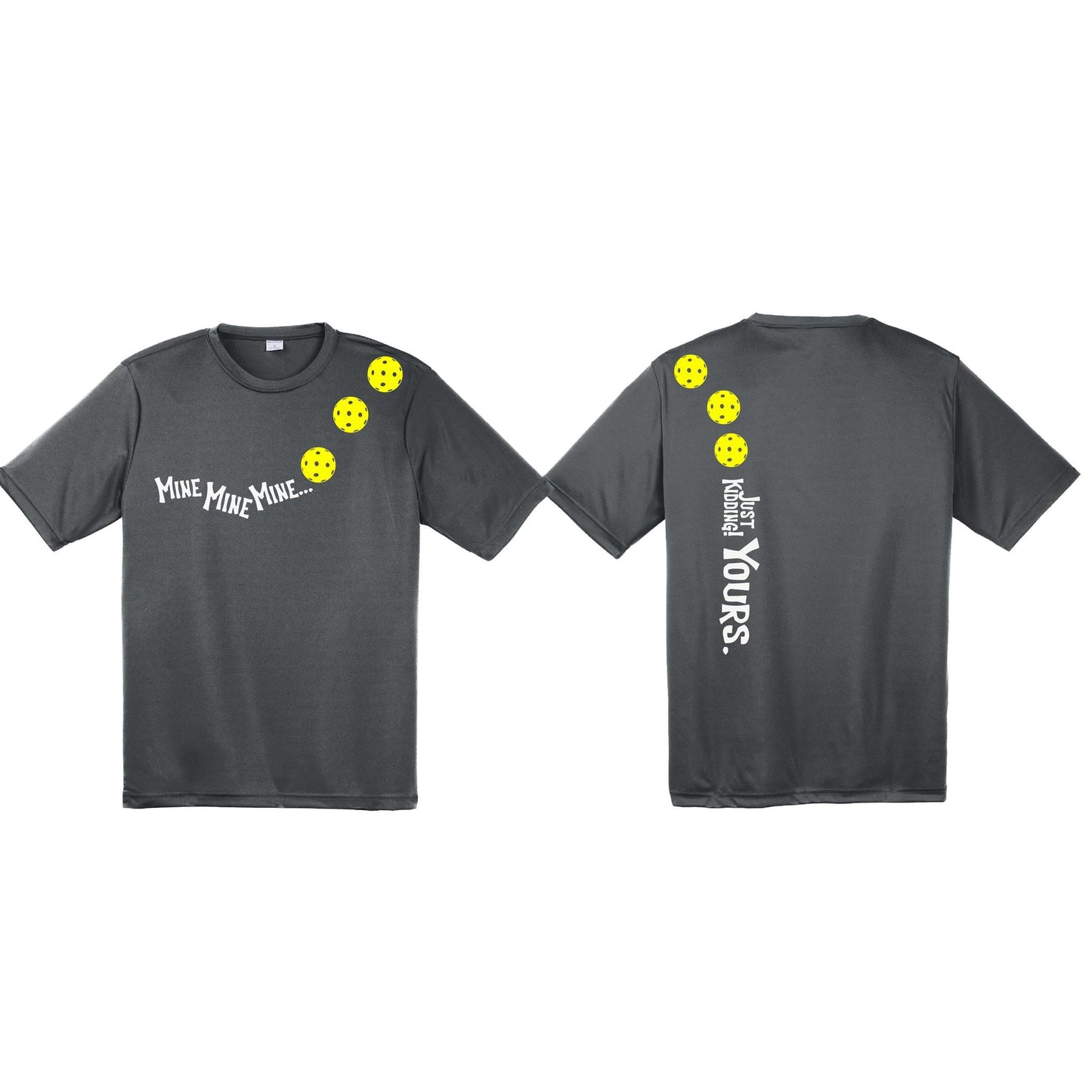 Mine JK Yours (Pickleballs Red White Yellow) | Men's Short Sleeve Athletic Performance T-Shirt | 100% Polyester
