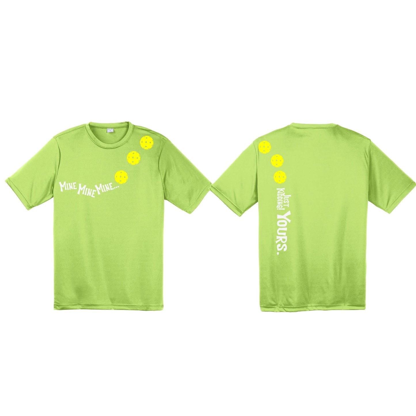 Mine JK Yours (Pickleballs Red White Yellow) | Men's Short Sleeve Athletic Performance T-Shirt | 100% Polyester
