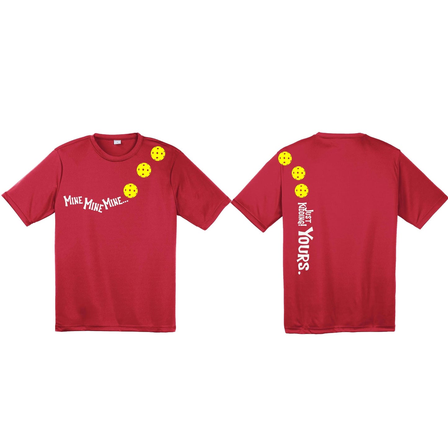 Mine JK Yours (Pickleballs Red White Yellow) | Men's Short Sleeve Athletic Performance T-Shirt | 100% Polyester
