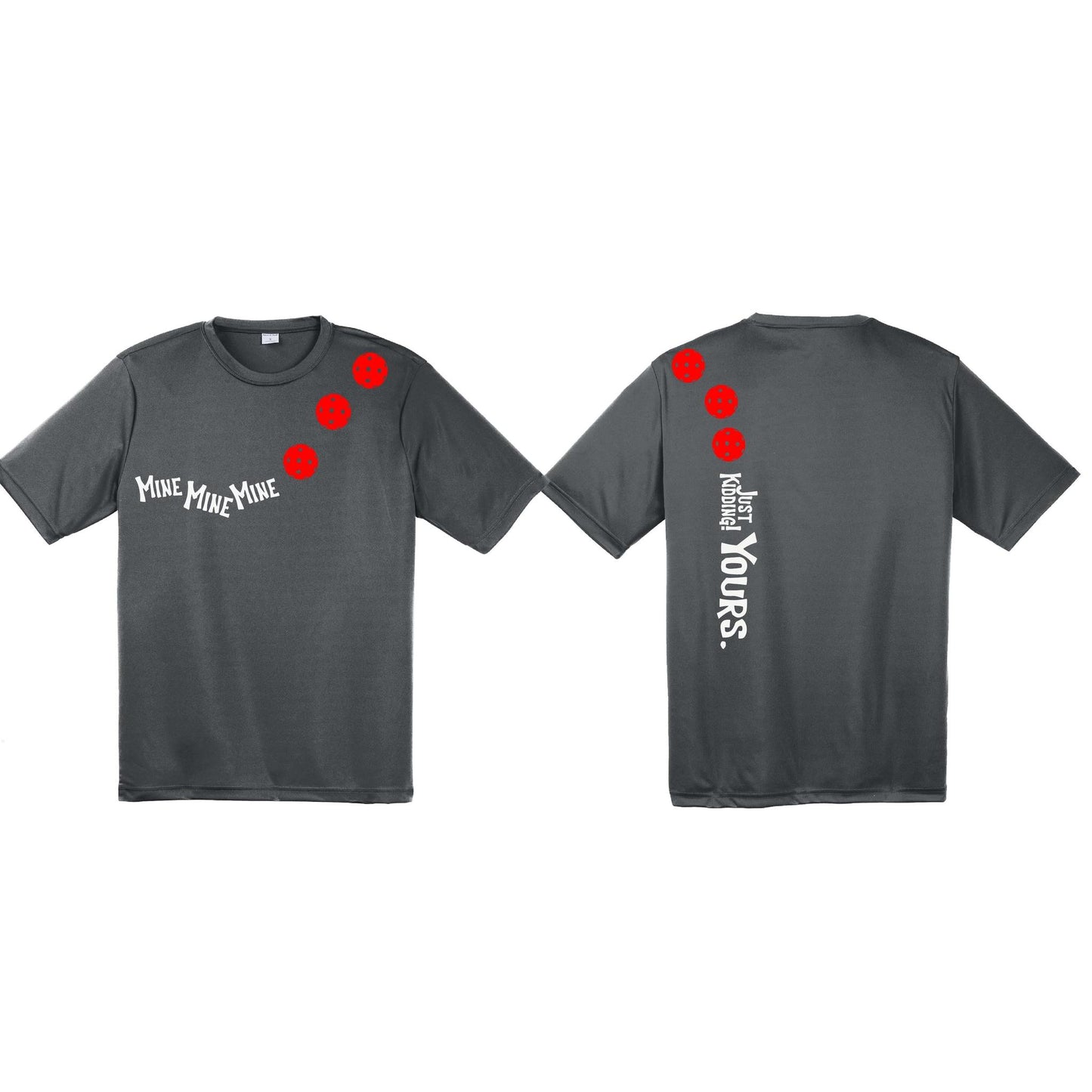 Mine JK Yours (Pickleballs Red White Yellow) | Men's Short Sleeve Athletic Performance T-Shirt | 100% Polyester