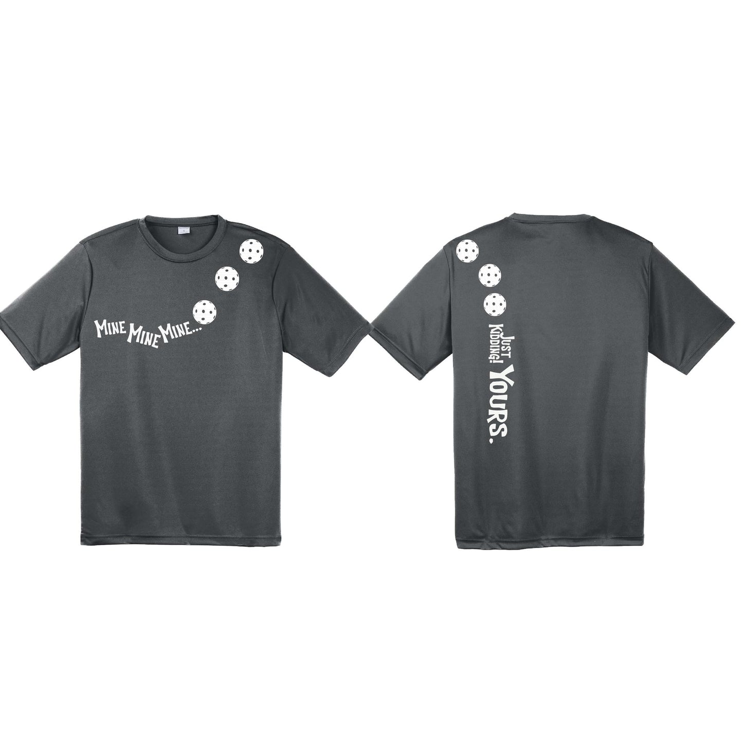 Mine JK Yours (Pickleballs Red White Yellow) | Men's Short Sleeve Athletic Performance T-Shirt | 100% Polyester