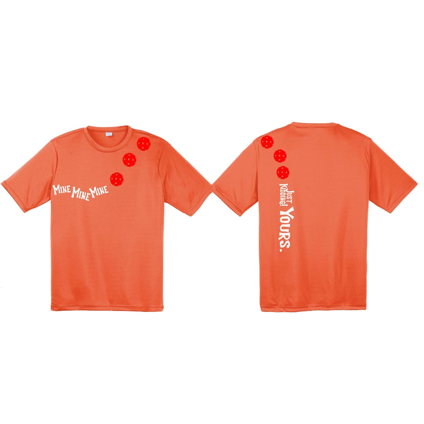 Mine JK Yours (Pickleballs Red White Yellow) | Men's Short Sleeve Athletic Performance T-Shirt | 100% Polyester