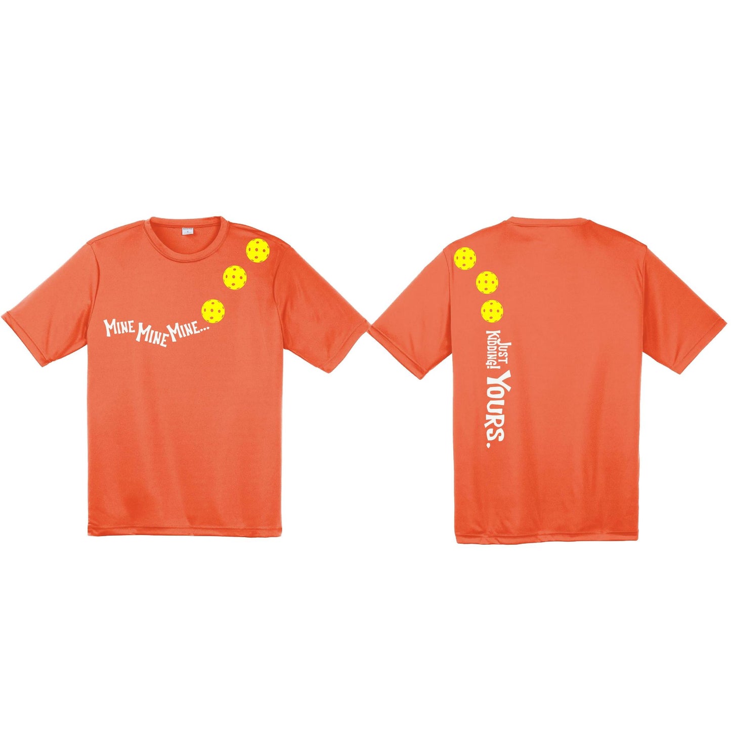 Mine JK Yours (Pickleballs Red White Yellow) | Men's Short Sleeve Athletic Performance T-Shirt | 100% Polyester