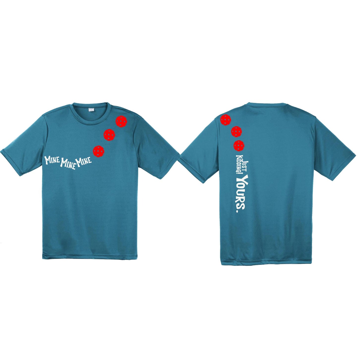 Mine JK Yours (Pickleballs Red White Yellow) | Men's Short Sleeve Athletic Performance T-Shirt | 100% Polyester