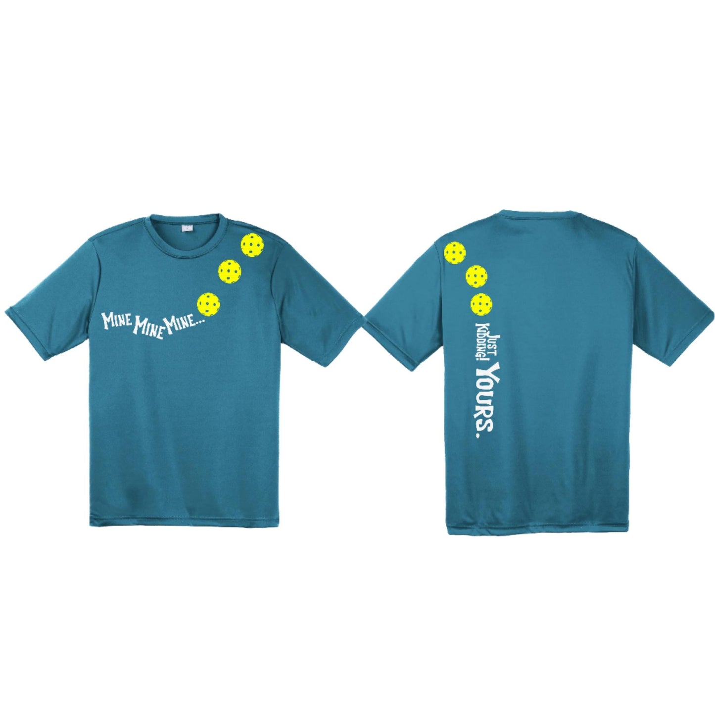 Mine JK Yours (Pickleballs Red White Yellow) | Men's Short Sleeve Athletic Performance T-Shirt | 100% Polyester