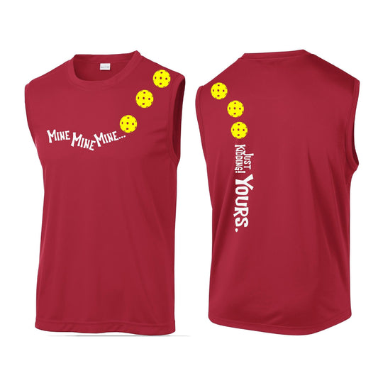 Mine JK Yours (Pickleballs Red White Yellow) | Men's Sleeveless Athletic Performance T-Shirt | 100% Polyester