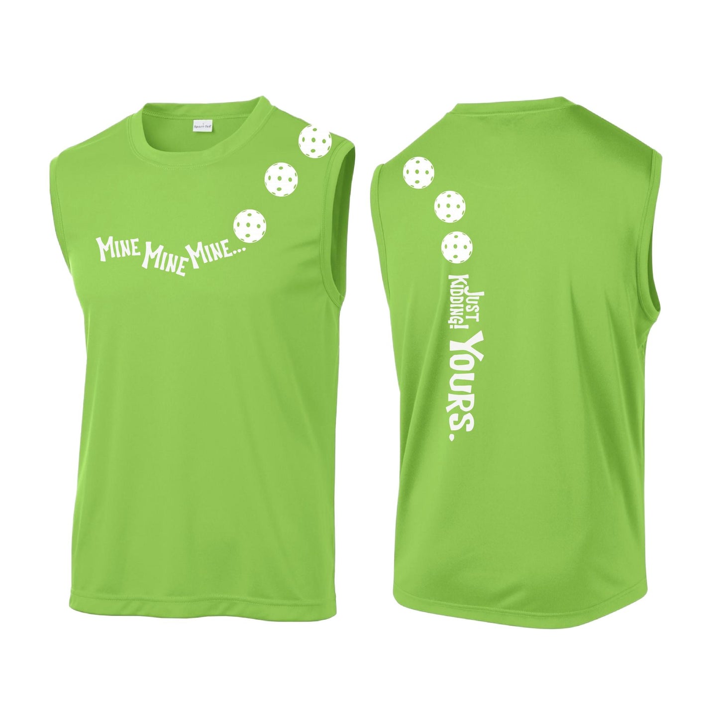 Mine JK Yours (Pickleballs Red White Yellow) | Men's Sleeveless Athletic Performance T-Shirt | 100% Polyester