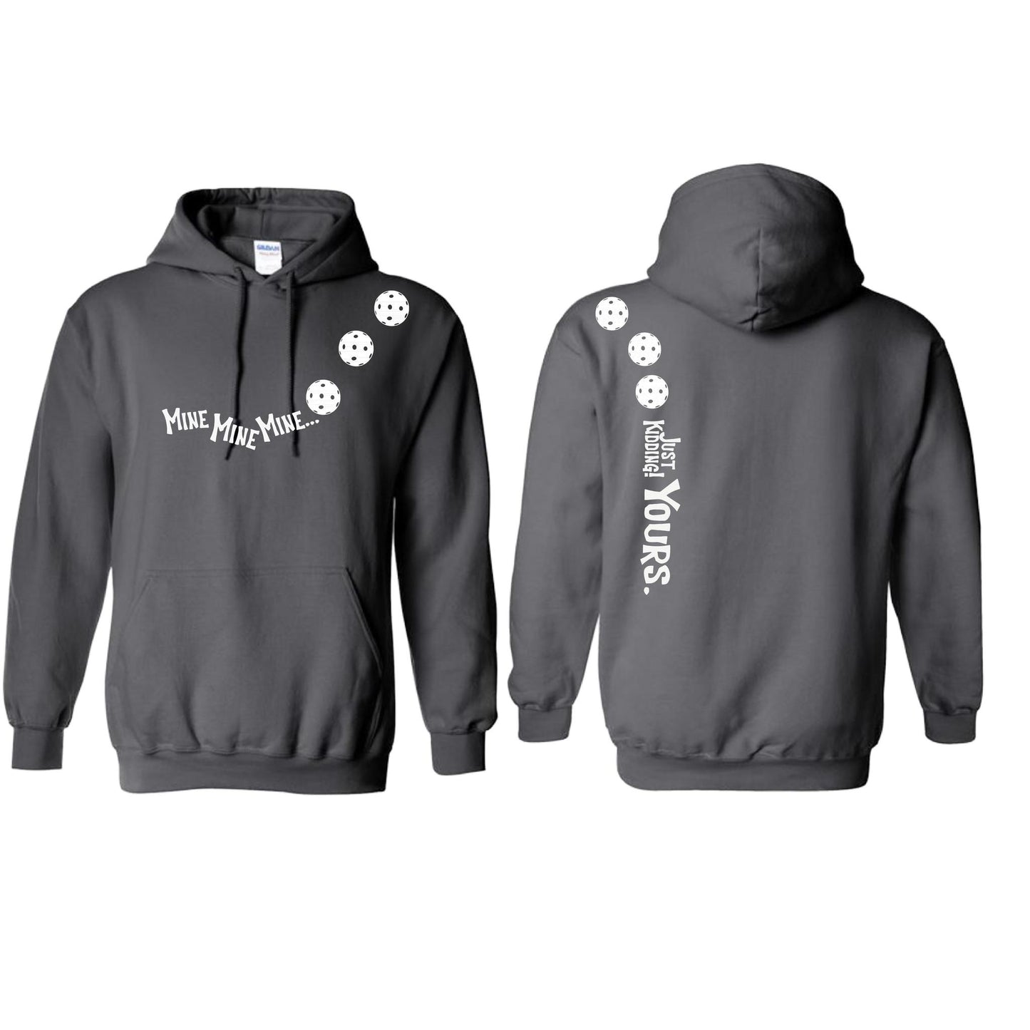 Mine JK Yours (Pickleballs Red White Yellow) | Unisex Hoodie Athletic Sweatshirt | 50% Cotton/50% Polyester