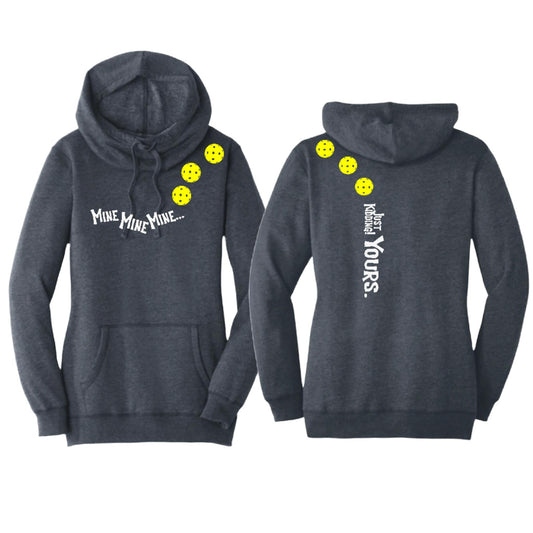 Mine JK Yours (Pickleballs Red White Yellow) | Women’s Cowl-Neck Hoodie Pickleball Sweatshirt | 55% Cotton 45% Poly Fleece
