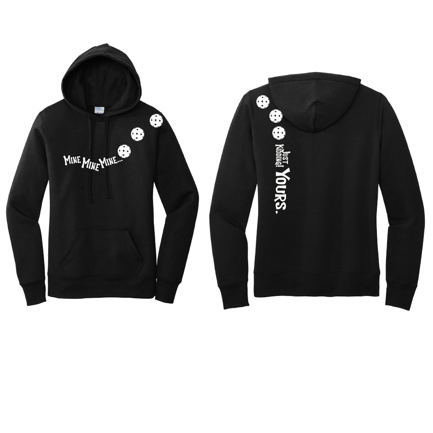 Mine JK Yours (Pickleballs Red White Yellow) | Women’s Fitted Hoodie Pickleball Sweatshirt | 50% Cotton 50% Poly Fleece