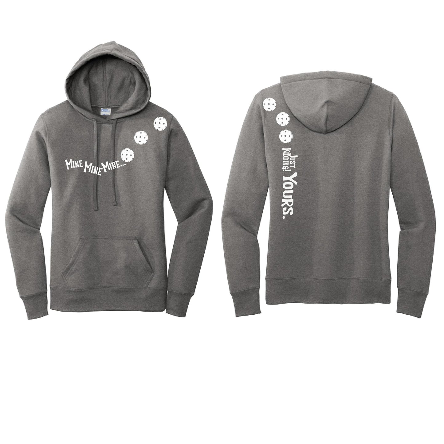 Mine JK Yours (Pickleballs Red White Yellow) | Women’s Fitted Hoodie Pickleball Sweatshirt | 50% Cotton 50% Poly Fleece
