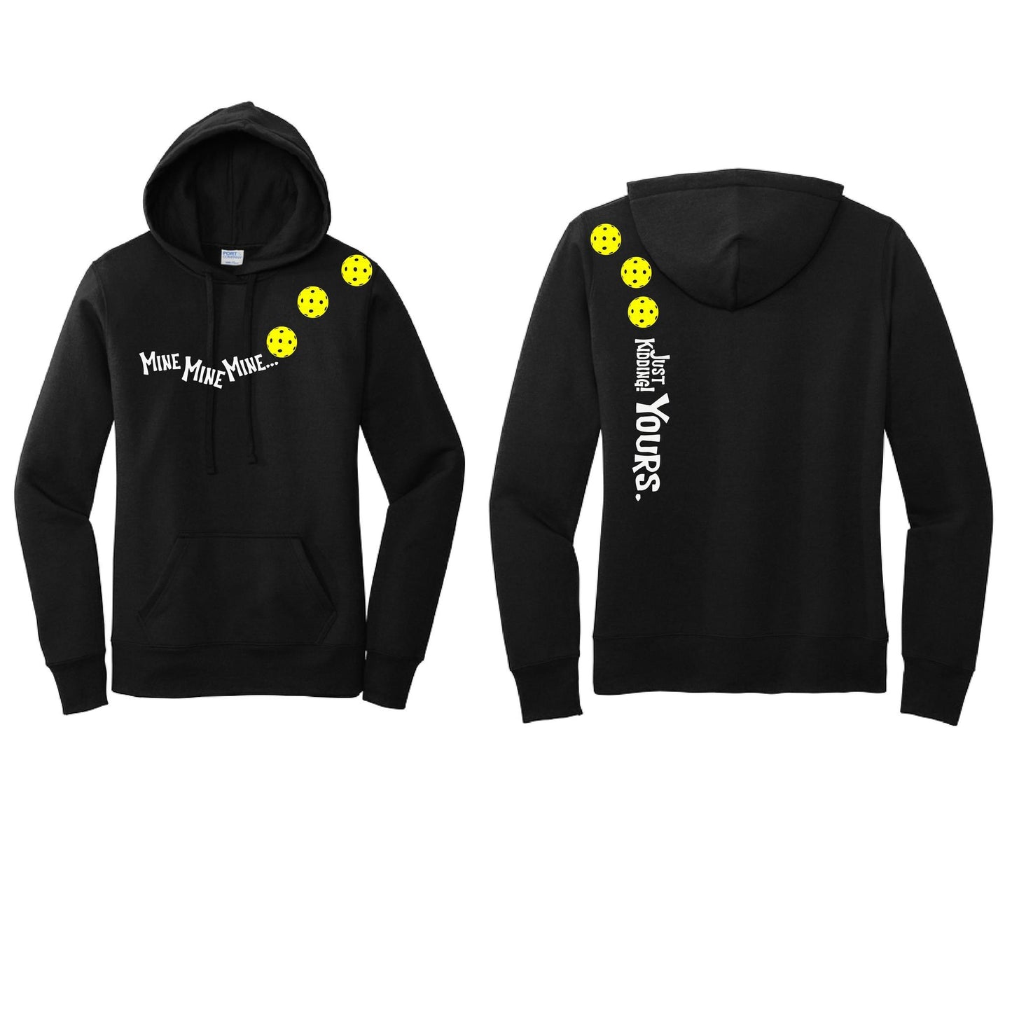 Mine JK Yours (Pickleballs Red White Yellow) | Women’s Fitted Hoodie Pickleball Sweatshirt | 50% Cotton 50% Poly Fleece