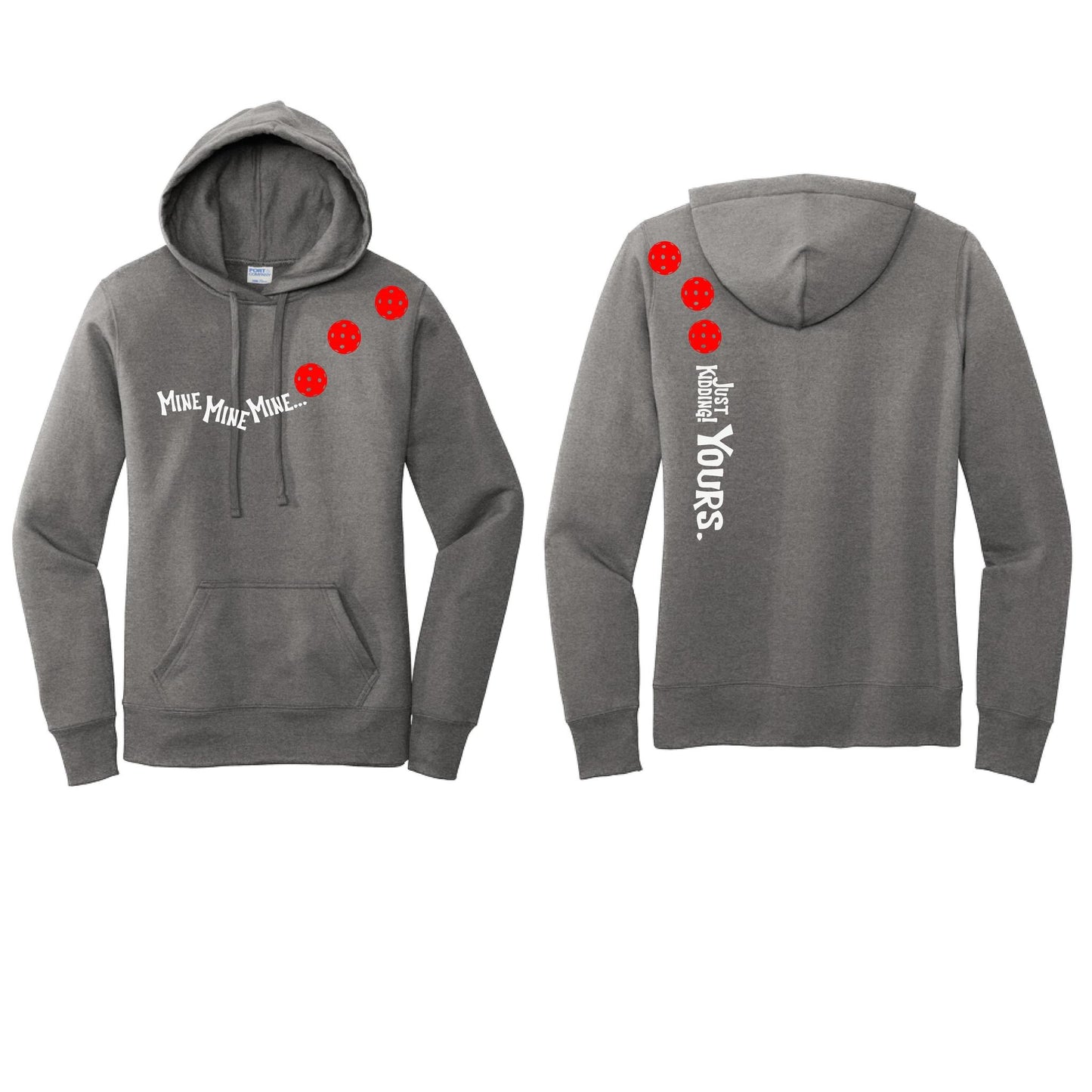 Mine JK Yours (Pickleballs Red White Yellow) | Women’s Fitted Hoodie Pickleball Sweatshirt | 50% Cotton 50% Poly Fleece