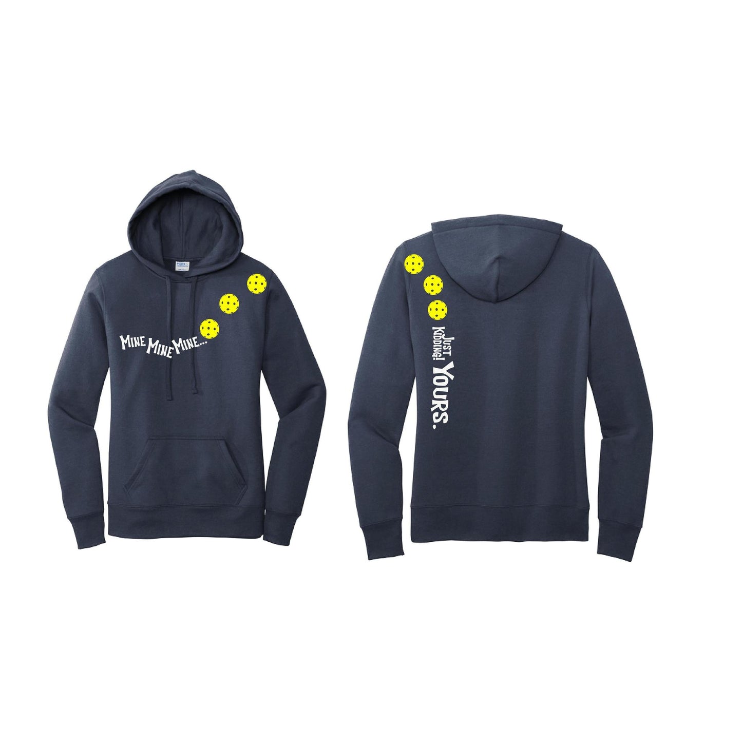 Mine JK Yours (Pickleballs Red White Yellow) | Women’s Fitted Hoodie Pickleball Sweatshirt | 50% Cotton 50% Poly Fleece