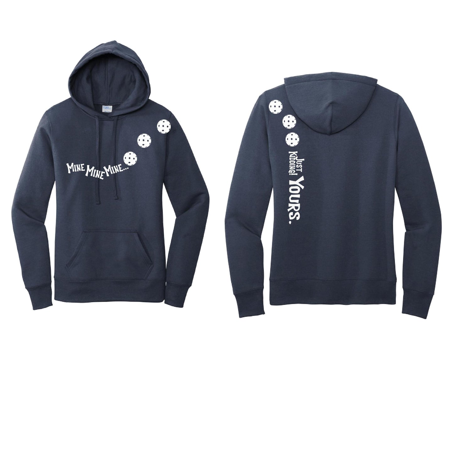 Mine JK Yours (Pickleballs Red White Yellow) | Women’s Fitted Hoodie Pickleball Sweatshirt | 50% Cotton 50% Poly Fleece