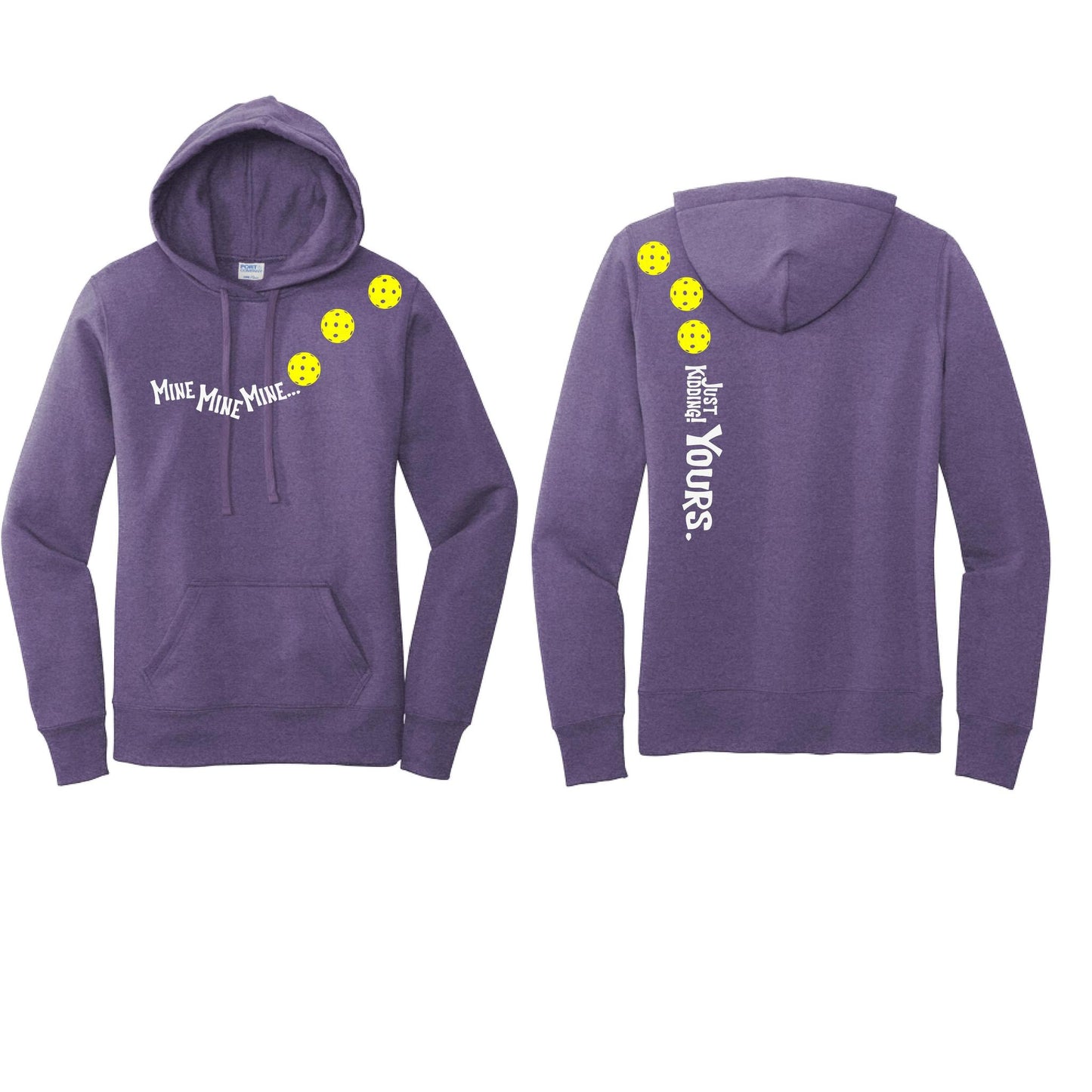 Mine JK Yours (Pickleballs Red White Yellow) | Women’s Fitted Hoodie Pickleball Sweatshirt | 50% Cotton 50% Poly Fleece