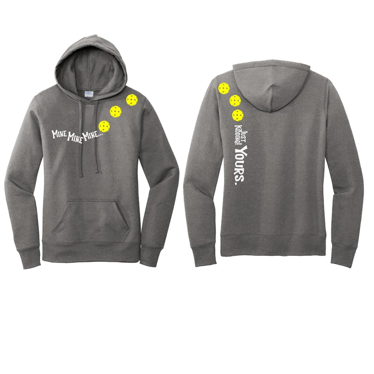 Mine JK Yours (Pickleballs Red White Yellow) | Women’s Fitted Hoodie Pickleball Sweatshirt | 50% Cotton 50% Poly Fleece