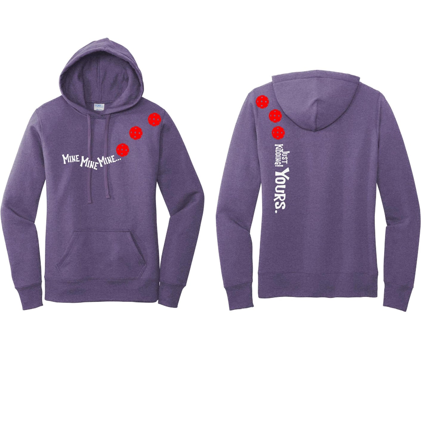 Mine JK Yours (Pickleballs Red White Yellow) | Women’s Fitted Hoodie Pickleball Sweatshirt | 50% Cotton 50% Poly Fleece