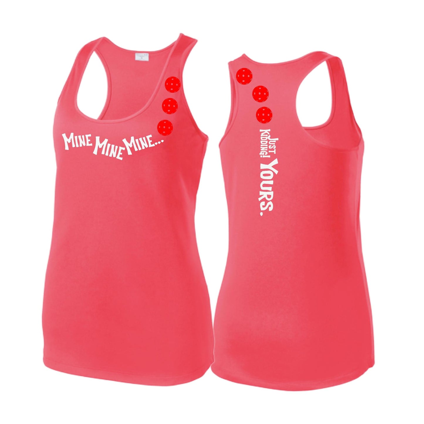 Mine JK Yours (Pickleballs Red White Yellow) | Women's Racerback Pickleball Tank | 100% Polyester