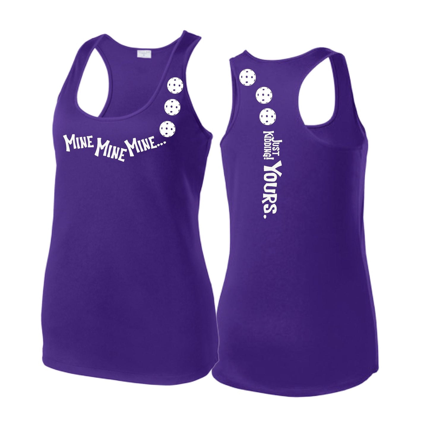 Mine JK Yours (Pickleballs Red White Yellow) | Women's Racerback Pickleball Tank | 100% Polyester