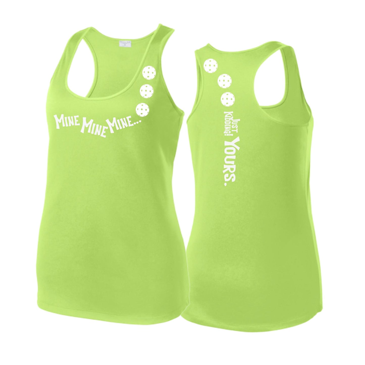 Mine JK Yours (Pickleballs Red White Yellow) | Women's Racerback Pickleball Tank | 100% Polyester