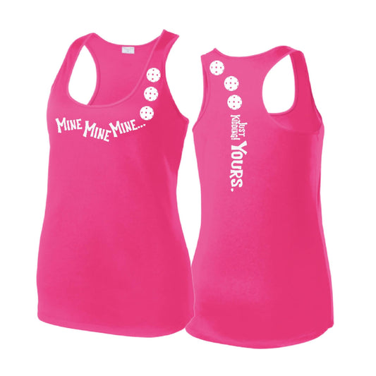 Mine JK Yours (Pickleballs Red White Yellow) | Women's Racerback Pickleball Tank | 100% Polyester