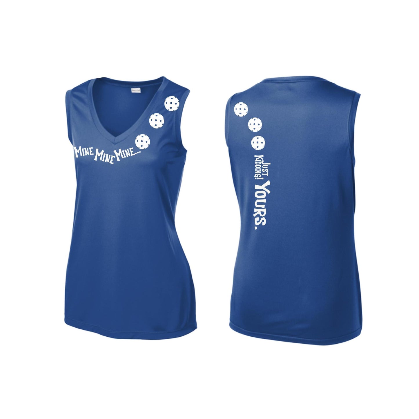 Mine JK Yours (Pickleballs Red White Yellow) | Women’s Sleeveless Athletic Performance T-Shirt | 100% Polyester