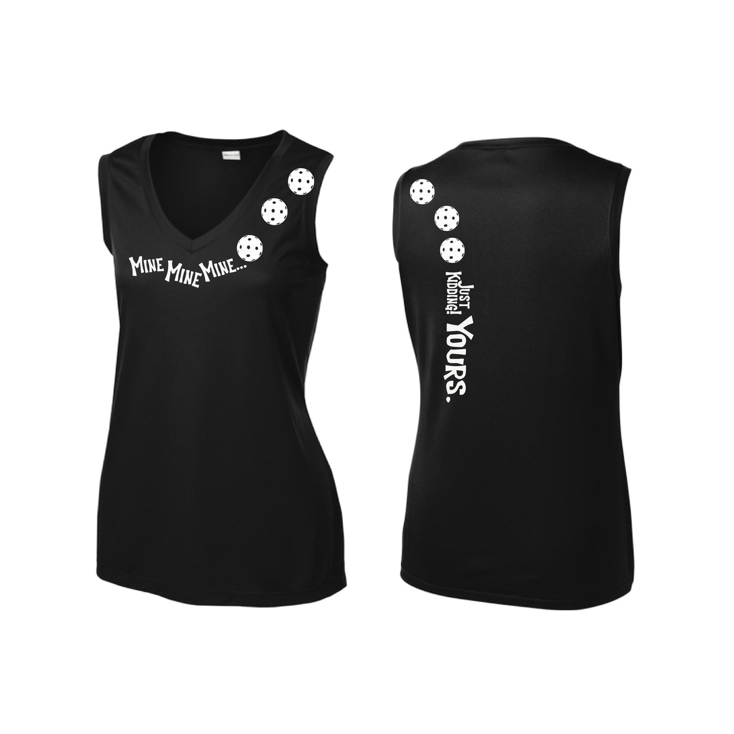 Mine JK Yours (Pickleballs Red White Yellow) | Women’s Sleeveless Athletic Performance T-Shirt | 100% Polyester