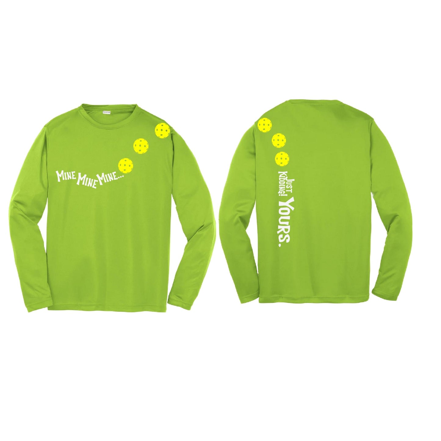 Mine JK Yours (Pickleballs Red White Yellow) | Youth Long Sleeve Pickleball Performance T-Shirts | 100% Polyester