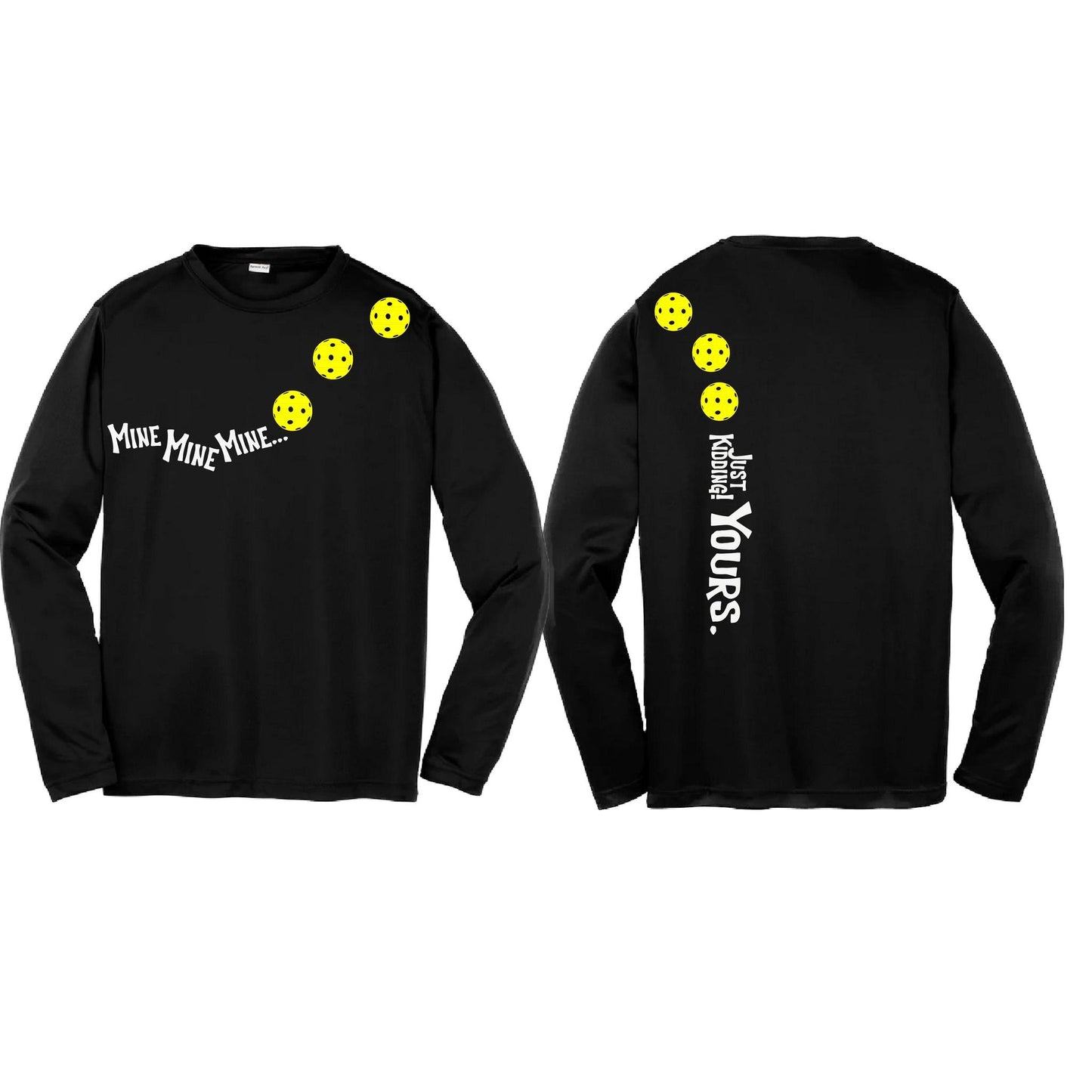 Mine JK Yours (Pickleballs Red White Yellow) | Youth Long Sleeve Pickleball Performance T-Shirts | 100% Polyester