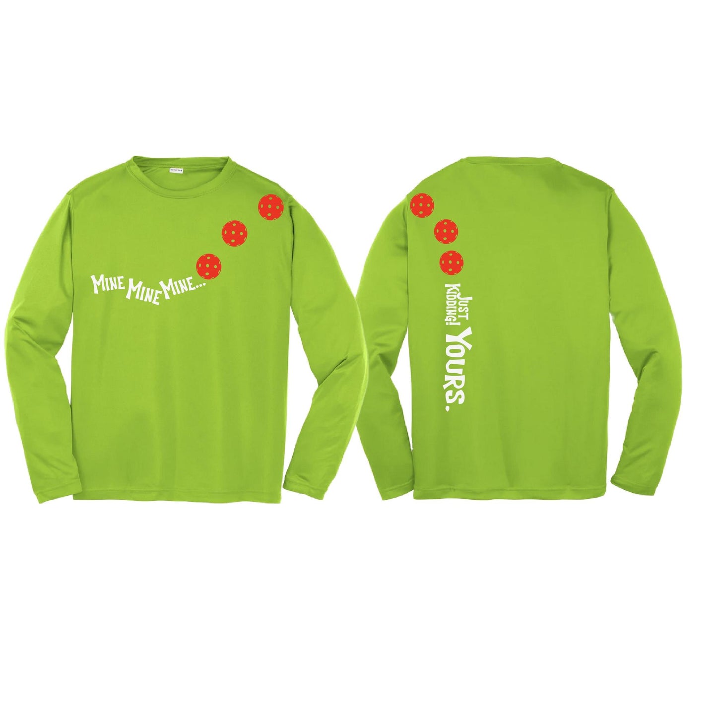 Mine JK Yours (Pickleballs Red White Yellow) | Youth Long Sleeve Pickleball Performance T-Shirts | 100% Polyester
