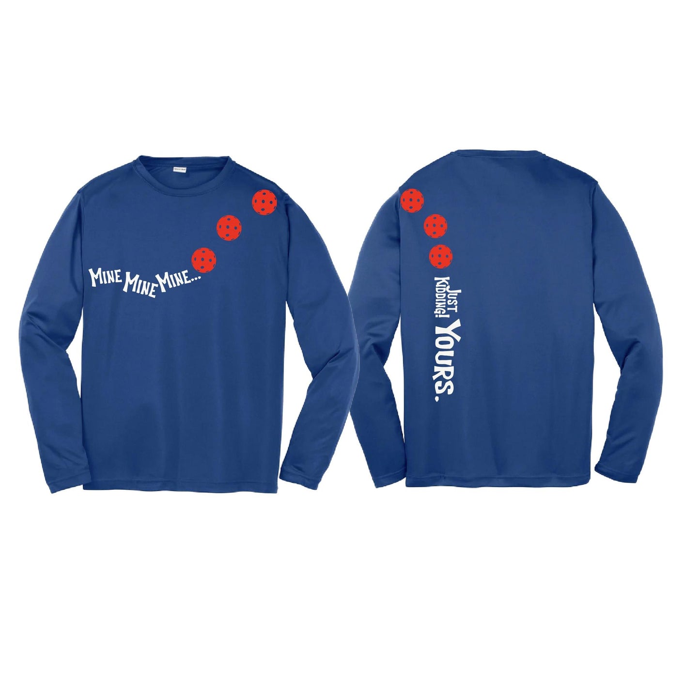 Mine JK Yours (Pickleballs Red White Yellow) | Youth Long Sleeve Pickleball Performance T-Shirts | 100% Polyester