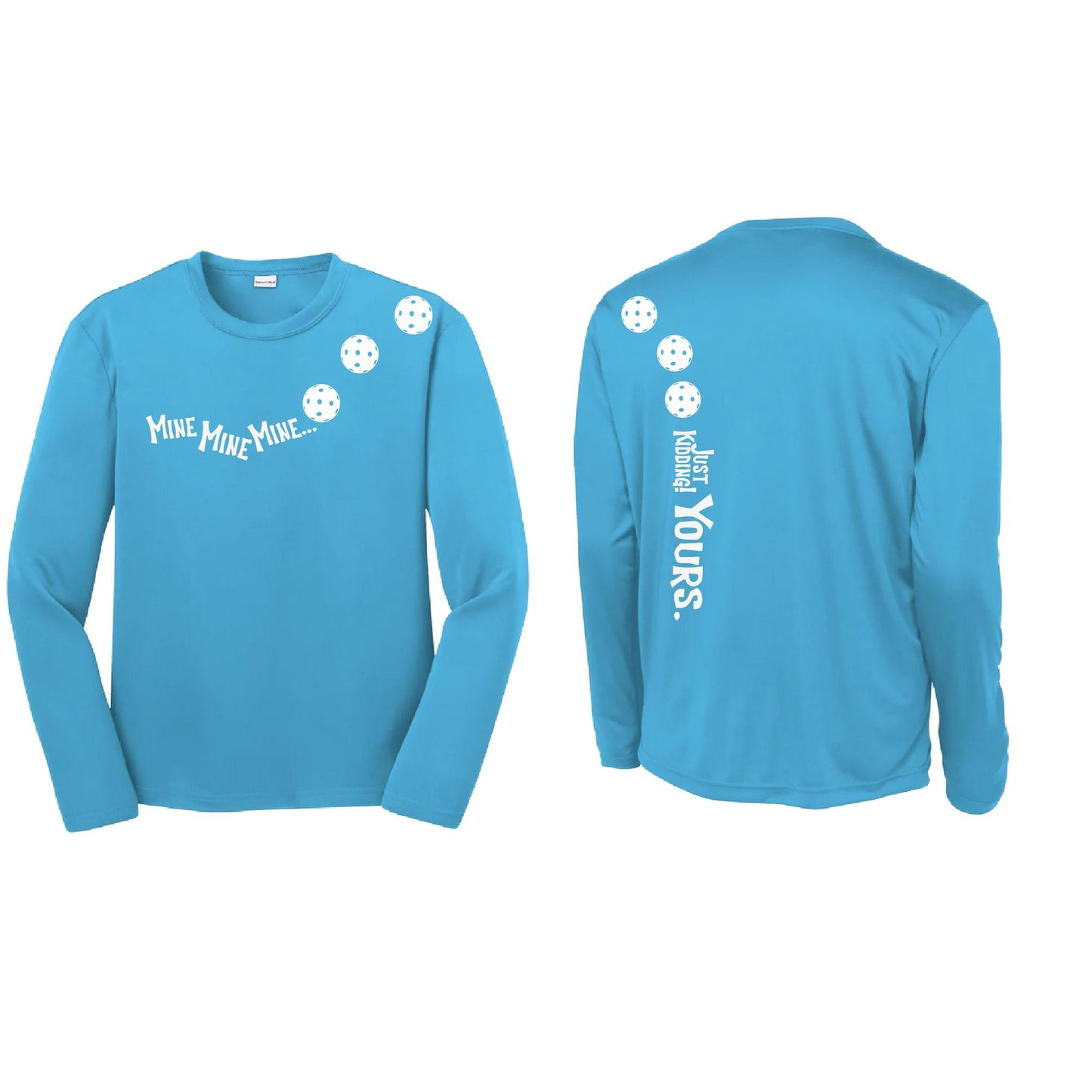 Mine JK Yours (Pickleballs Red White Yellow) | Youth Long Sleeve Pickleball Performance T-Shirts | 100% Polyester