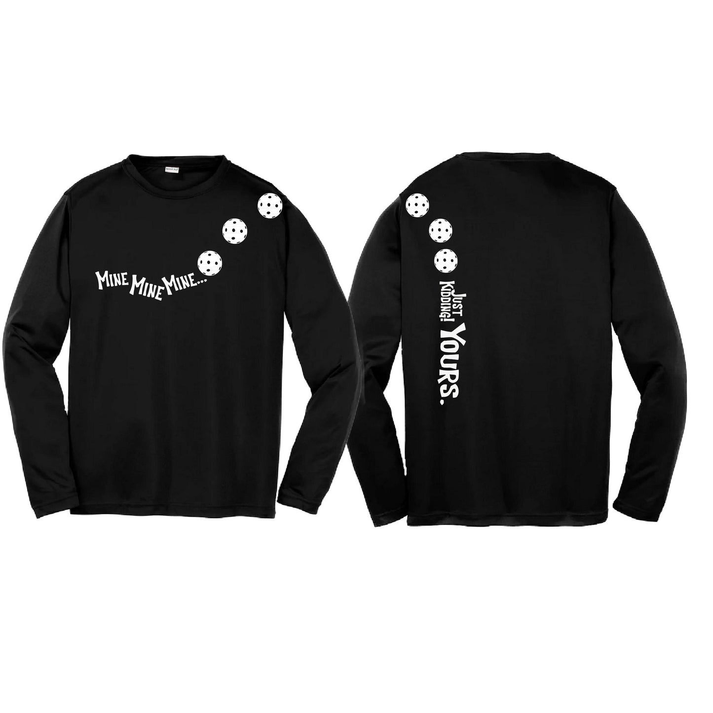 Mine JK Yours (Pickleballs Red White Yellow) | Youth Long Sleeve Pickleball Performance T-Shirts | 100% Polyester