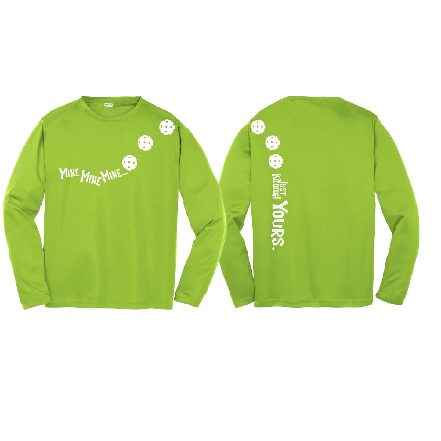 Mine JK Yours (Pickleballs Red White Yellow) | Youth Long Sleeve Pickleball Performance T-Shirts | 100% Polyester