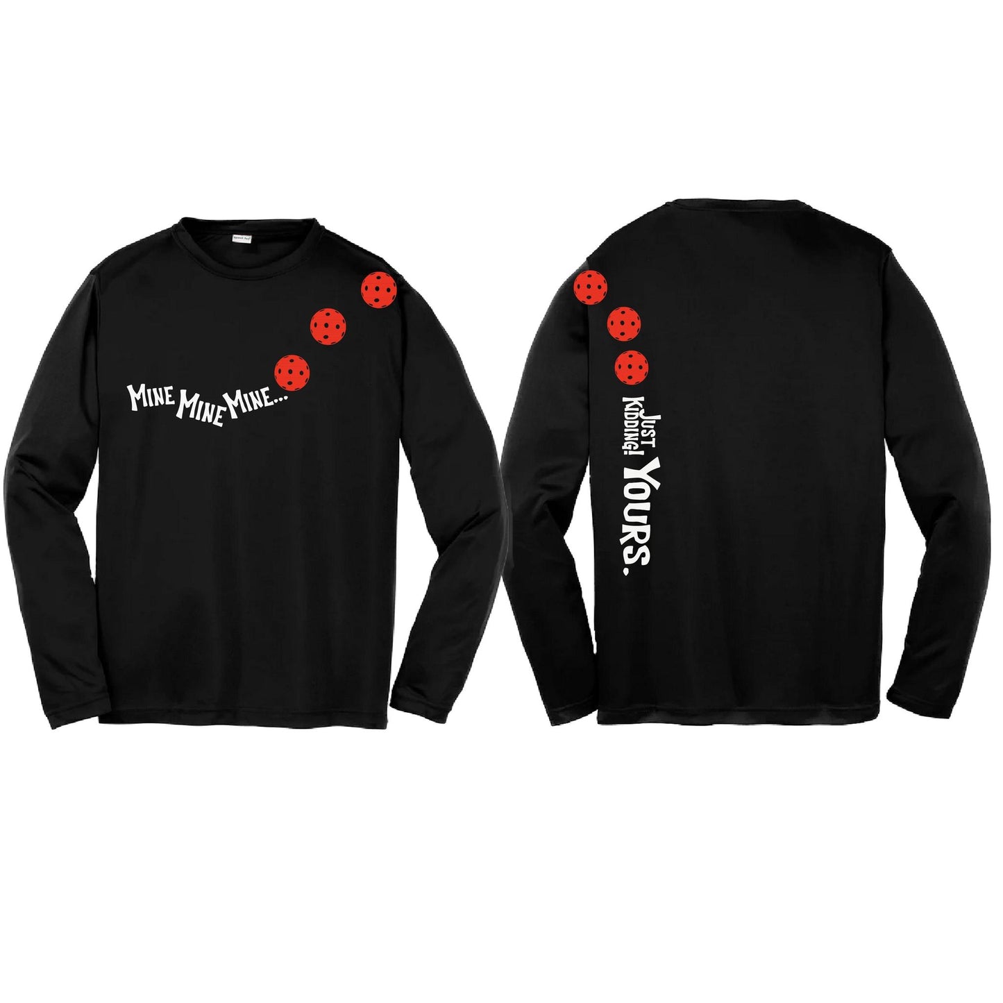 Mine JK Yours (Pickleballs Red White Yellow) | Youth Long Sleeve Pickleball Performance T-Shirts | 100% Polyester