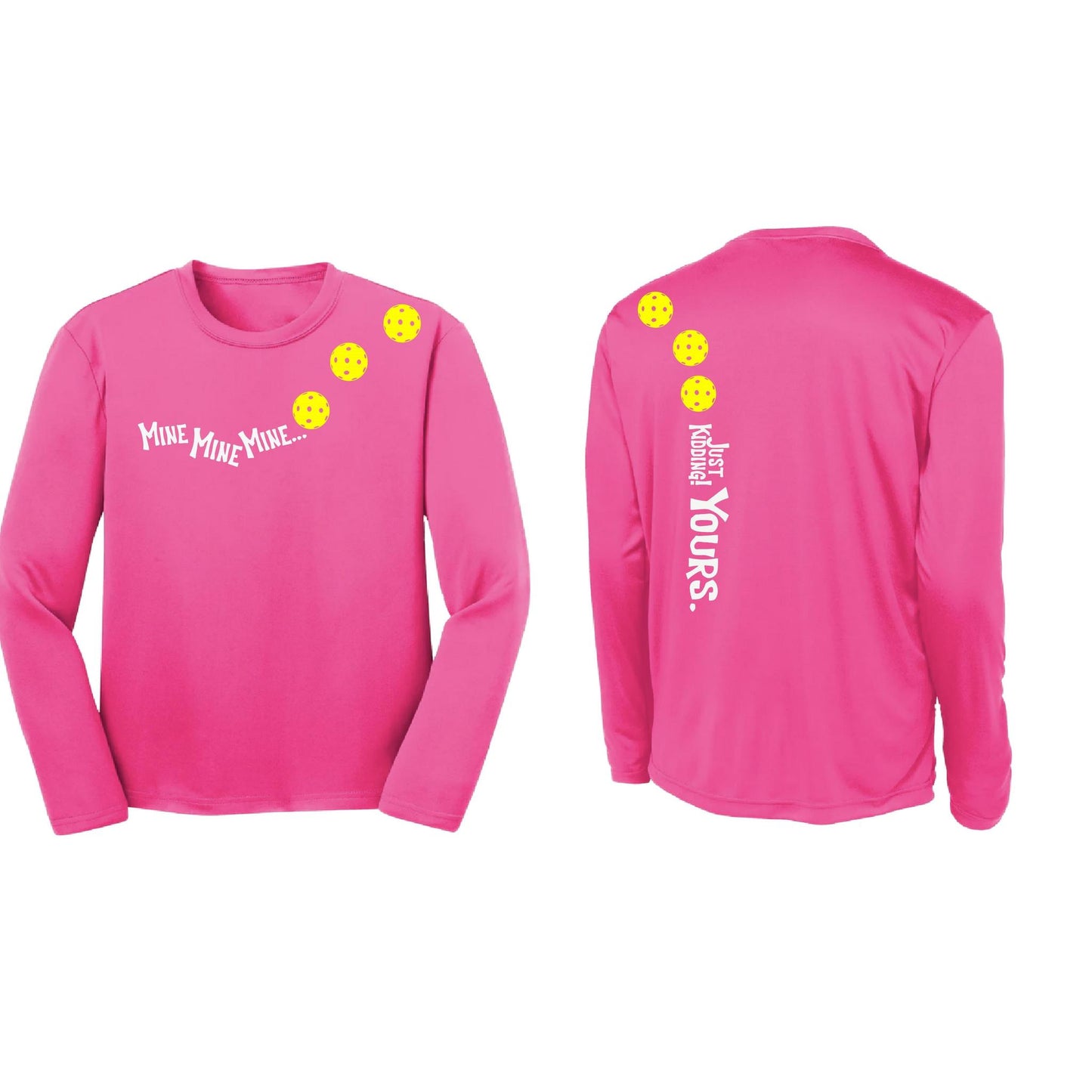 Mine JK Yours (Pickleballs Red White Yellow) | Youth Long Sleeve Pickleball Performance T-Shirts | 100% Polyester