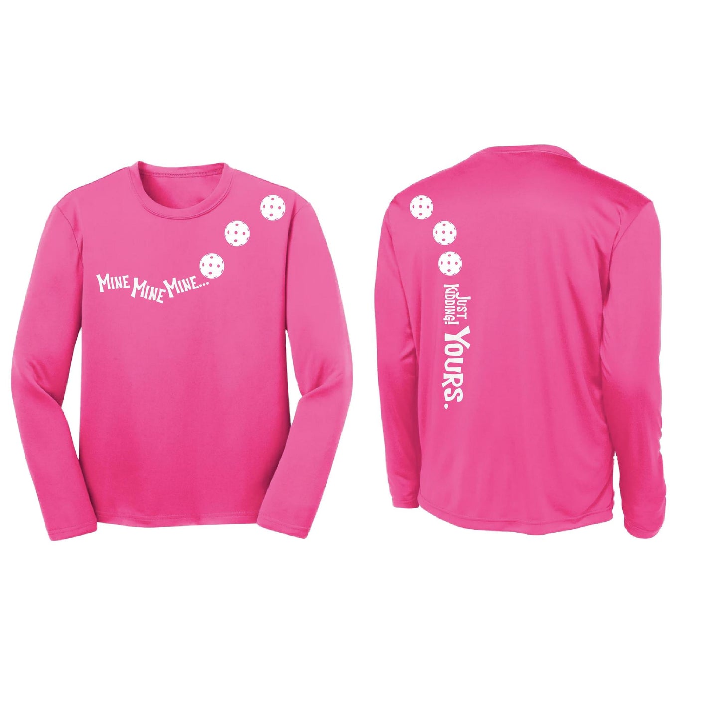 Mine JK Yours (Pickleballs Red White Yellow) | Youth Long Sleeve Pickleball Performance T-Shirts | 100% Polyester