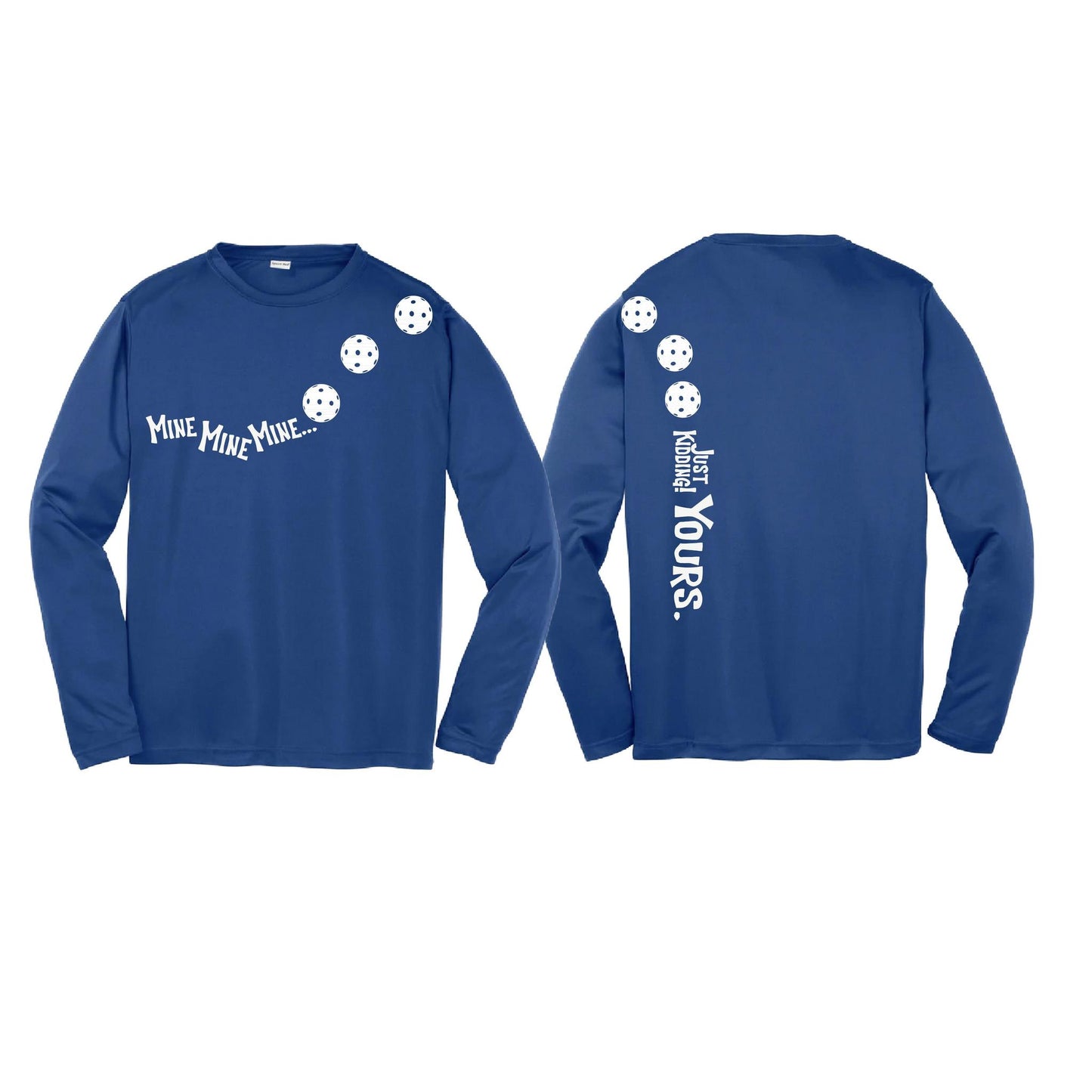 Mine JK Yours (Pickleballs Red White Yellow) | Youth Long Sleeve Pickleball Performance T-Shirts | 100% Polyester