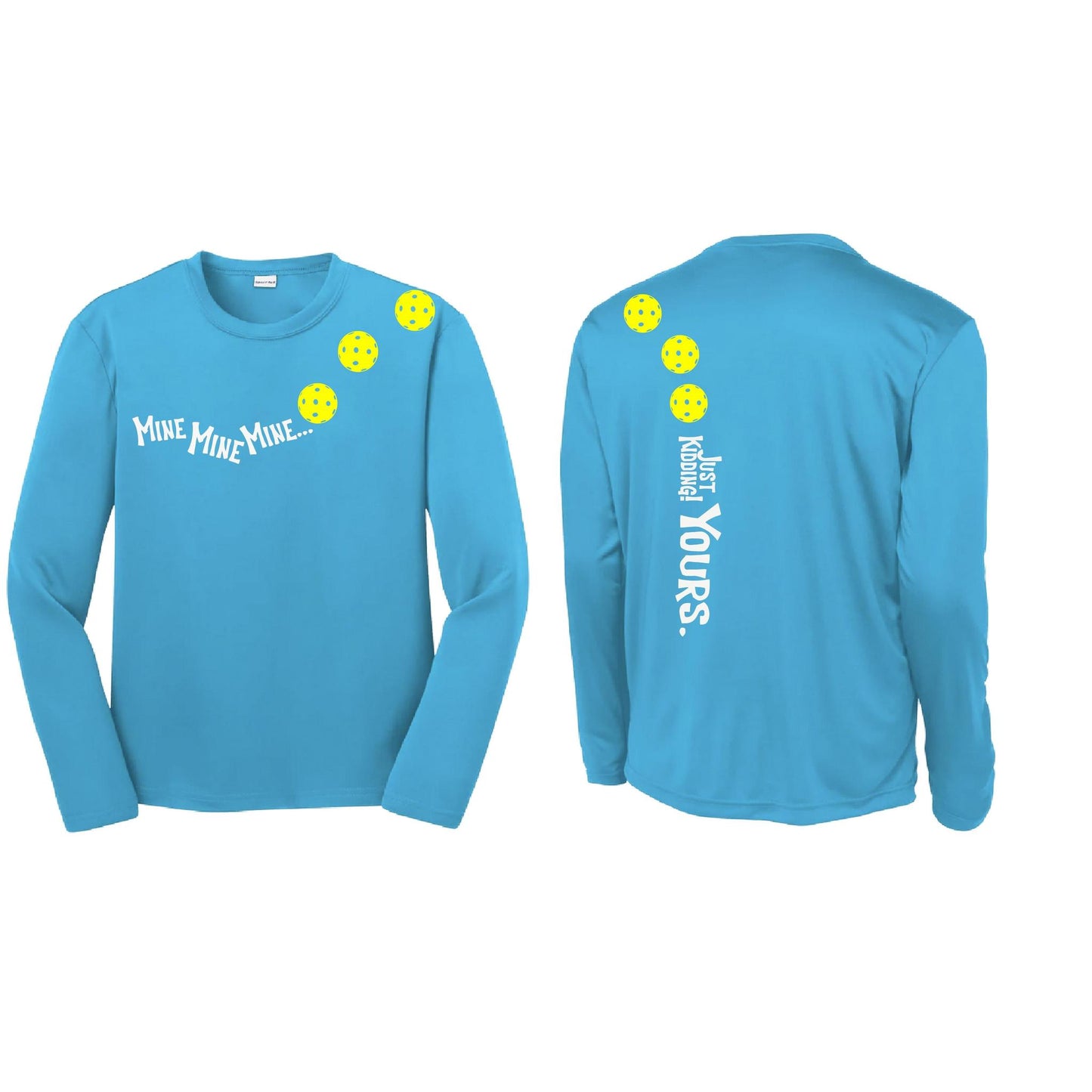 Mine JK Yours (Pickleballs Red White Yellow) | Youth Long Sleeve Pickleball Performance T-Shirts | 100% Polyester