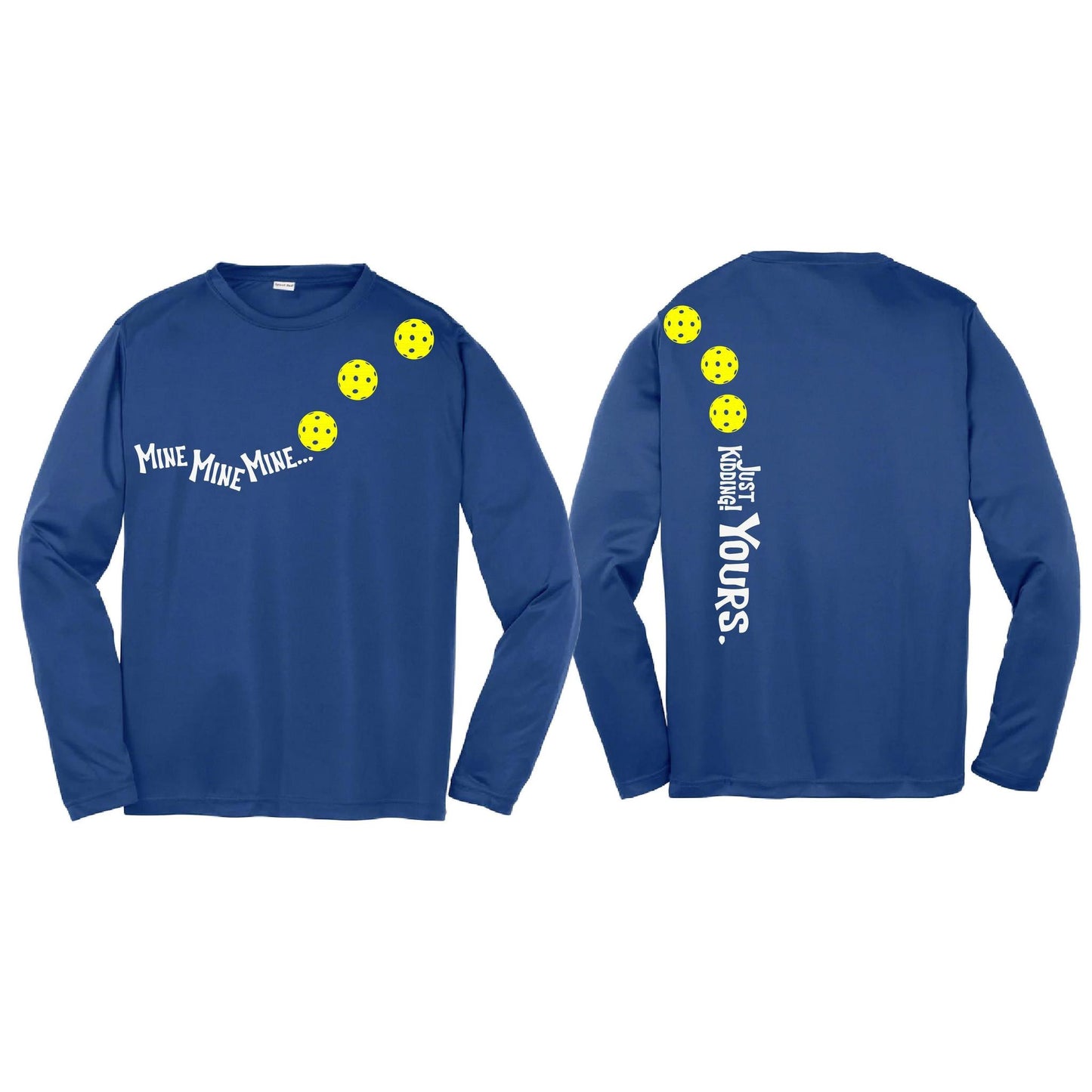 Mine JK Yours (Pickleballs Red White Yellow) | Youth Long Sleeve Pickleball Performance T-Shirts | 100% Polyester