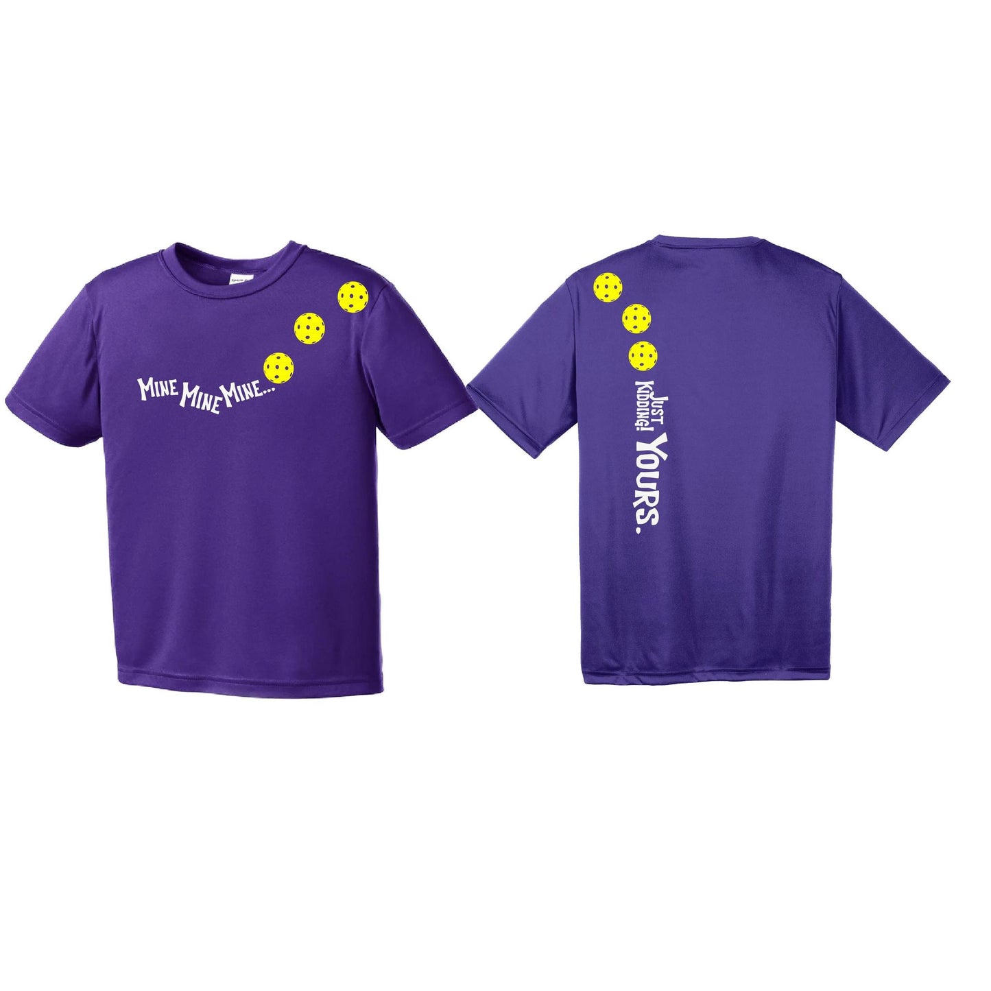 Mine JK Yours (Pickleballs Red White Yellow) | Youth Short Sleeve Pickleball Performance T-Shirts | 100% Polyester